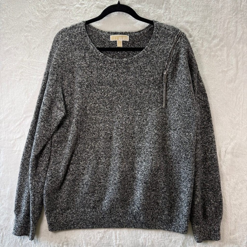 MICHAEL Michael Kors Womens XL Marled Gray Merino Wool Blend Zip Detail Sweater